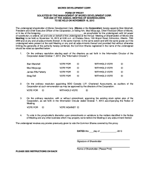 Micrex Development Corp. Proxy Form