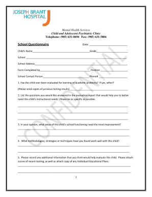 School Questionnaire for Child Psychiatric Evaluation