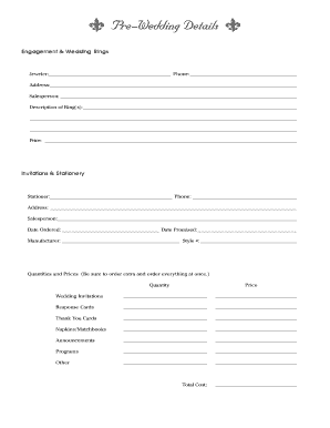 Wedding Invitations and Rings Order Form