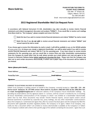 2015 Registered Shareholder Mail List Request Form