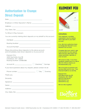 Element FCU Direct Deposit Authorization