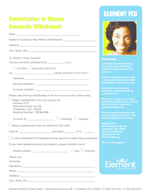 Authorization to Change Automatic Withdrawals