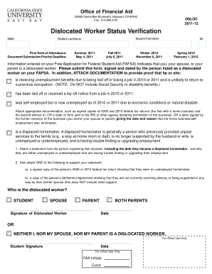 Dislocated Worker Status Verification Form