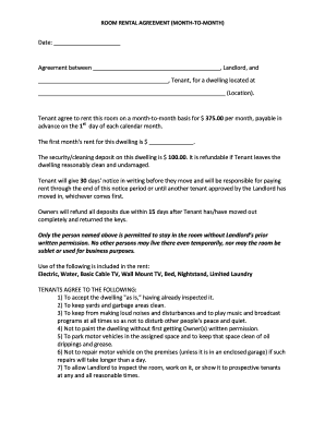 Room Rental Agreement Month-to-Month