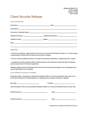 Client Security Release Form