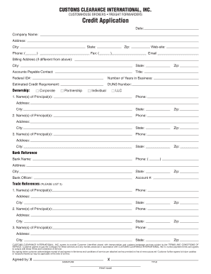 Customs Clearance Credit Application