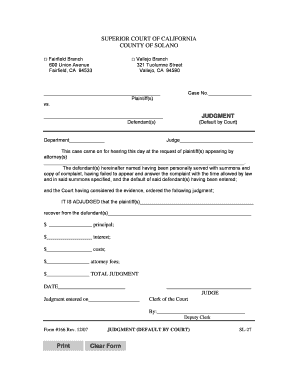 California Default Judgment Form