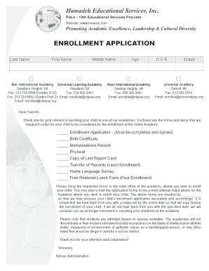 Student Enrollment Application Form