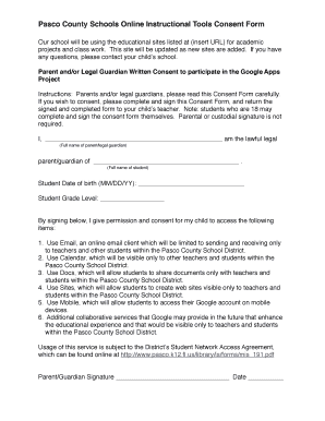Pasco County Schools Google Apps Consent Form