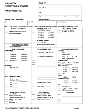CBIA Aetna Supply Request Form