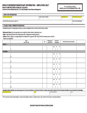 Update Dependent/Beneficiary Information Form