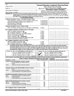 General Education Academic Planning Sheet