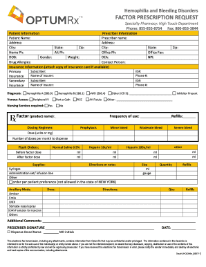 Hemophilia Factor Prescription Request