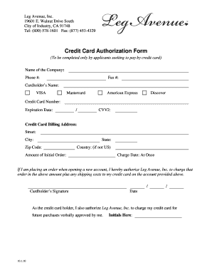 Credit Card Authorization Form