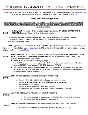 Arizona Residential Rental Application
