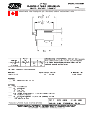 Zurn ZN-1602 Adjustable Cleanout Tag Specification Sheet