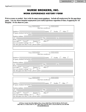 Nurse Brokers Work Experience Form
