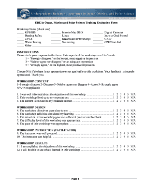 Xvedieos com - URE in Ocean, Marine and Polar Science Training Evaluation Form Workshop Name (check one) GPS/GIS Intro to Mac OS X Digital Cameras Boating Safety Linux Intro to Grad School JAVA Dreamweaver/JavaScript GRID Water Testing Swimming CPR/First