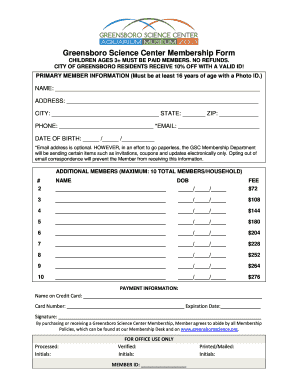Greensboro Science Center Membership Form