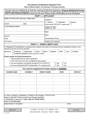 Enrollment Certification Request Form