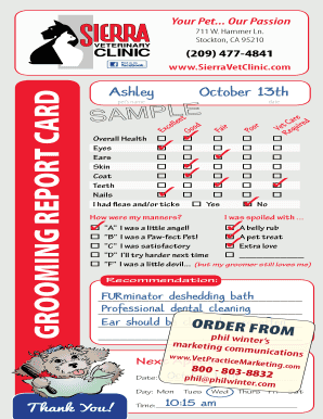 Pet Grooming Report Card