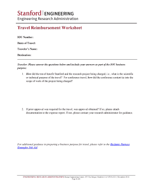 Travel Reimbursement Worksheet