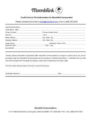 Credit Card Authorization Form