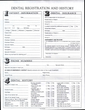 Dental Registration and History Form