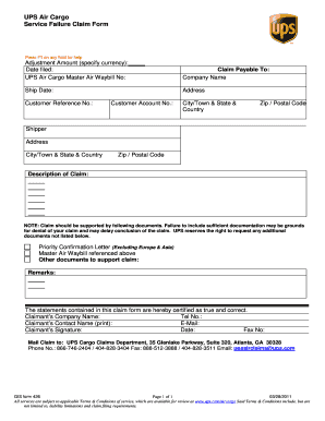 UPS Air Cargo Service Failure Claim Form
