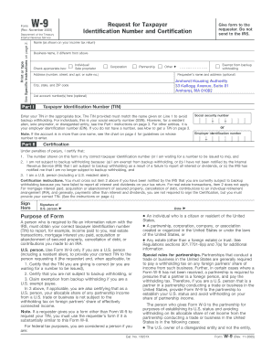 Form W-9 Request for Taxpayer Identification Number and Certification