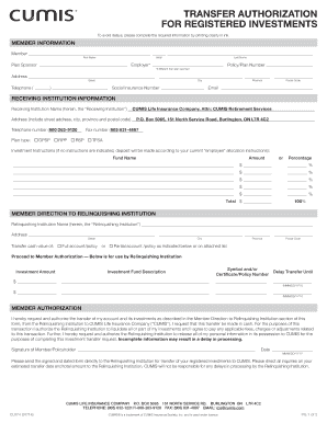 Transfer Authorization for Registered Investments