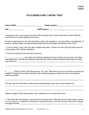 Teacher Family Home Visit Form