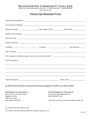 Manchester Community College Transcript Request Form