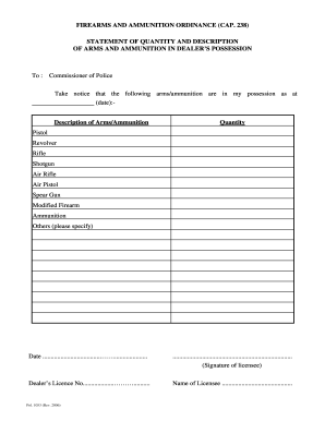 Firearms and Ammunition Dealer's Possession Statement