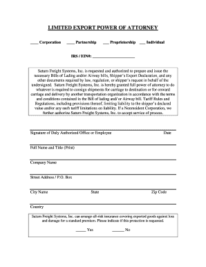 Limited Export Power of Attorney