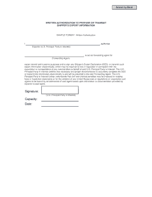 Written Authorization to Prepare or Transmit Shipper’s Export Information