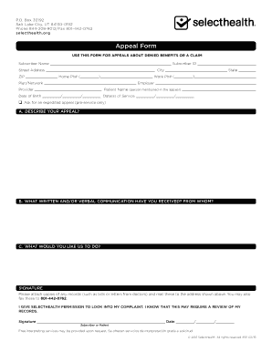 SelectHealth Appeal Form