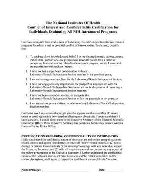 NIH Conflict of Interest and Confidentiality Certification