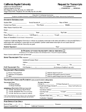 California Baptist University Transcript Request Form