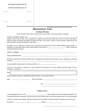 California Mechanics' Lien Claim Form