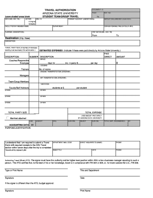 Arizona State University Student Team Travel Authorization Form