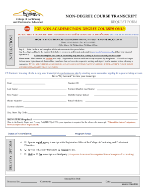 Non-Degree Course Transcript Request Form