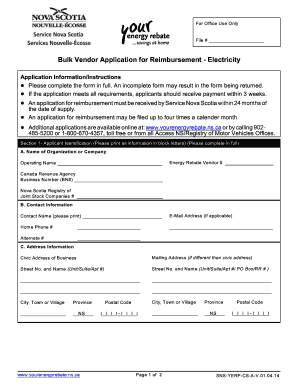Bulk Vendor Application for Reimbursement - Electricity