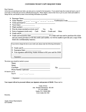 Alaska Airlines Ticket Copy Request Form