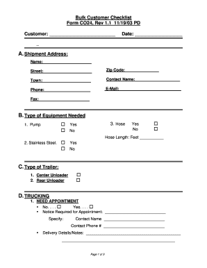 Bulk Customer Checklist Form