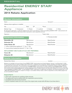 2014 Residential ENERGY STAR Appliance Rebate Application