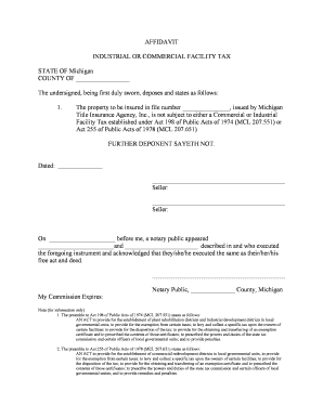 Michigan Industrial or Commercial Facility Tax Affidavit