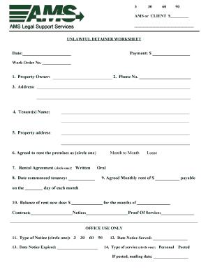 Unlawful Detainer Worksheet