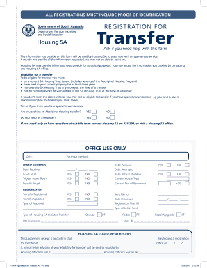 Housing SA Transfer Registration Form