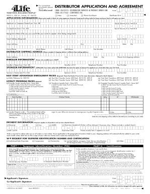 4Life Distributor Application and Agreement